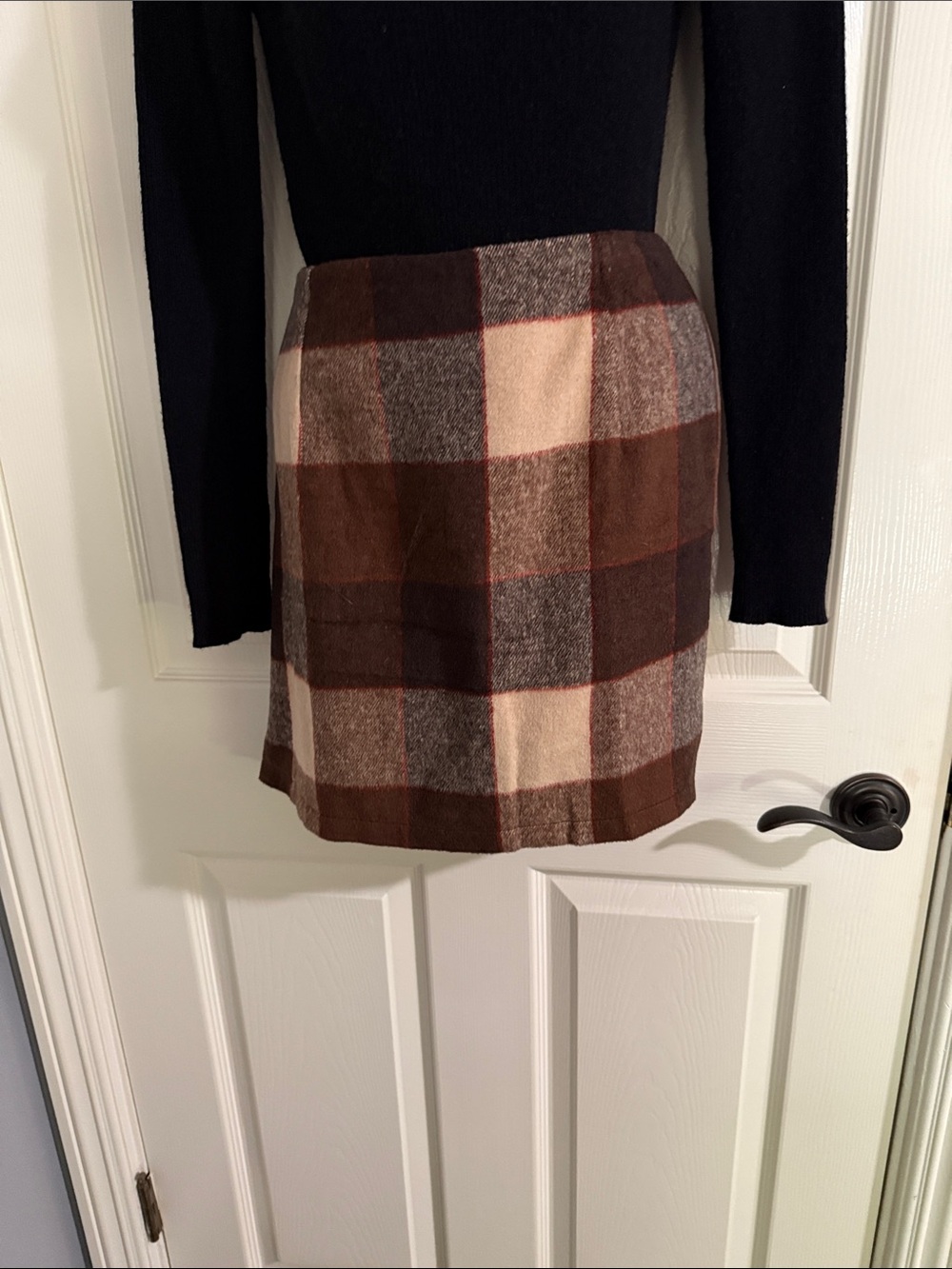 Plaid Mini Skirt in Brown and Cream